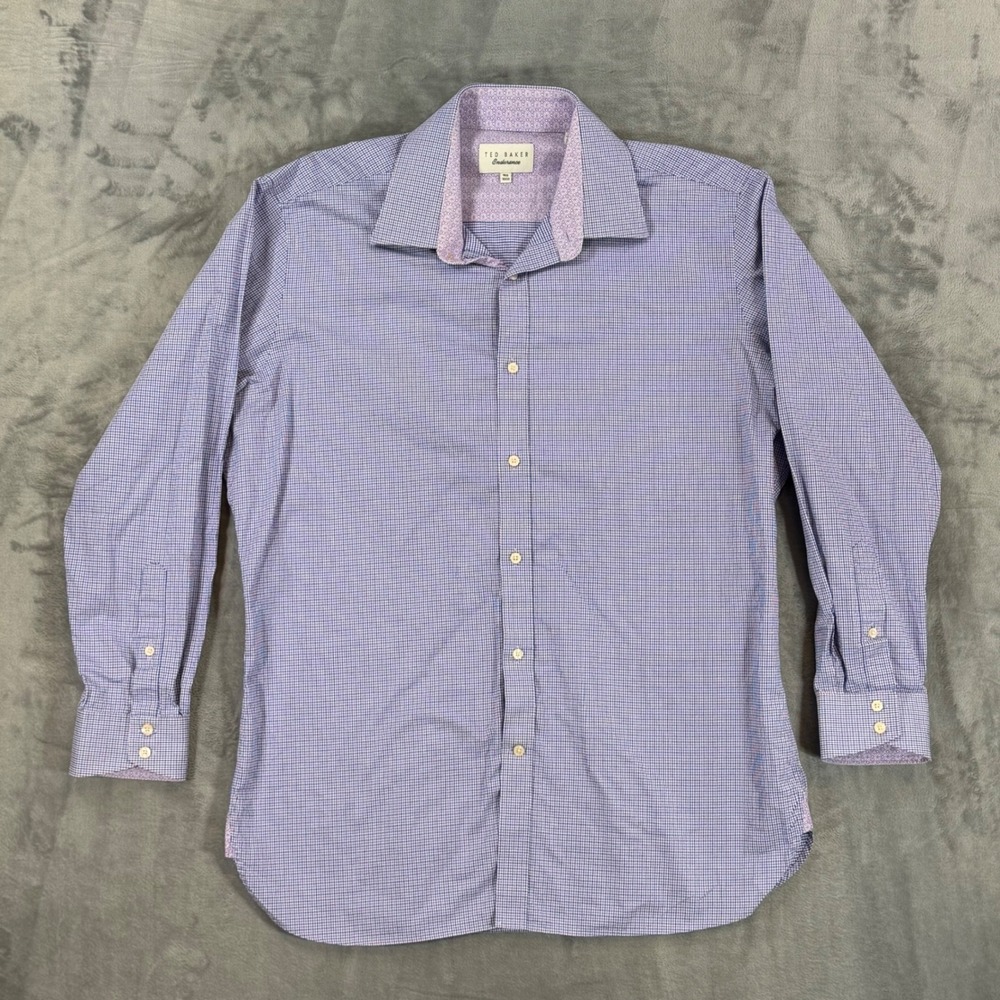 Ted Baker Endurance Men's Dress Shirt Size 16.5 - 32/33 Blue Purple Micro Check